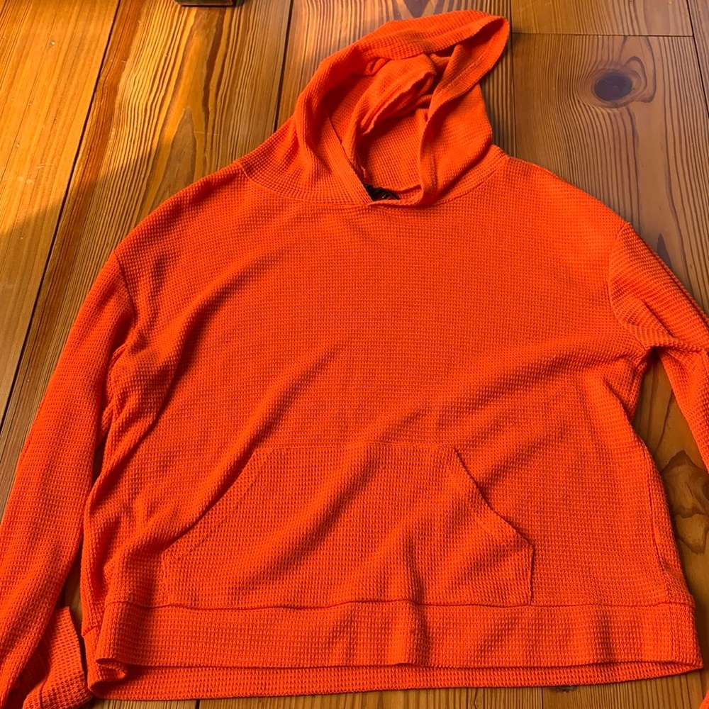 Orange Waffle Hooded Shirt